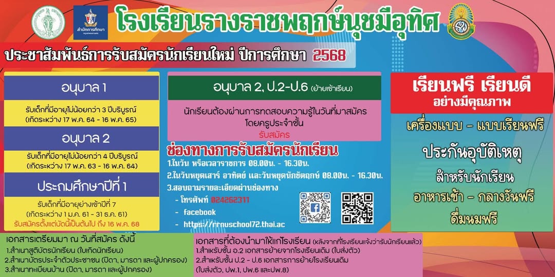  ประกาศ การรับสมัครนักเรียนปี 2568  