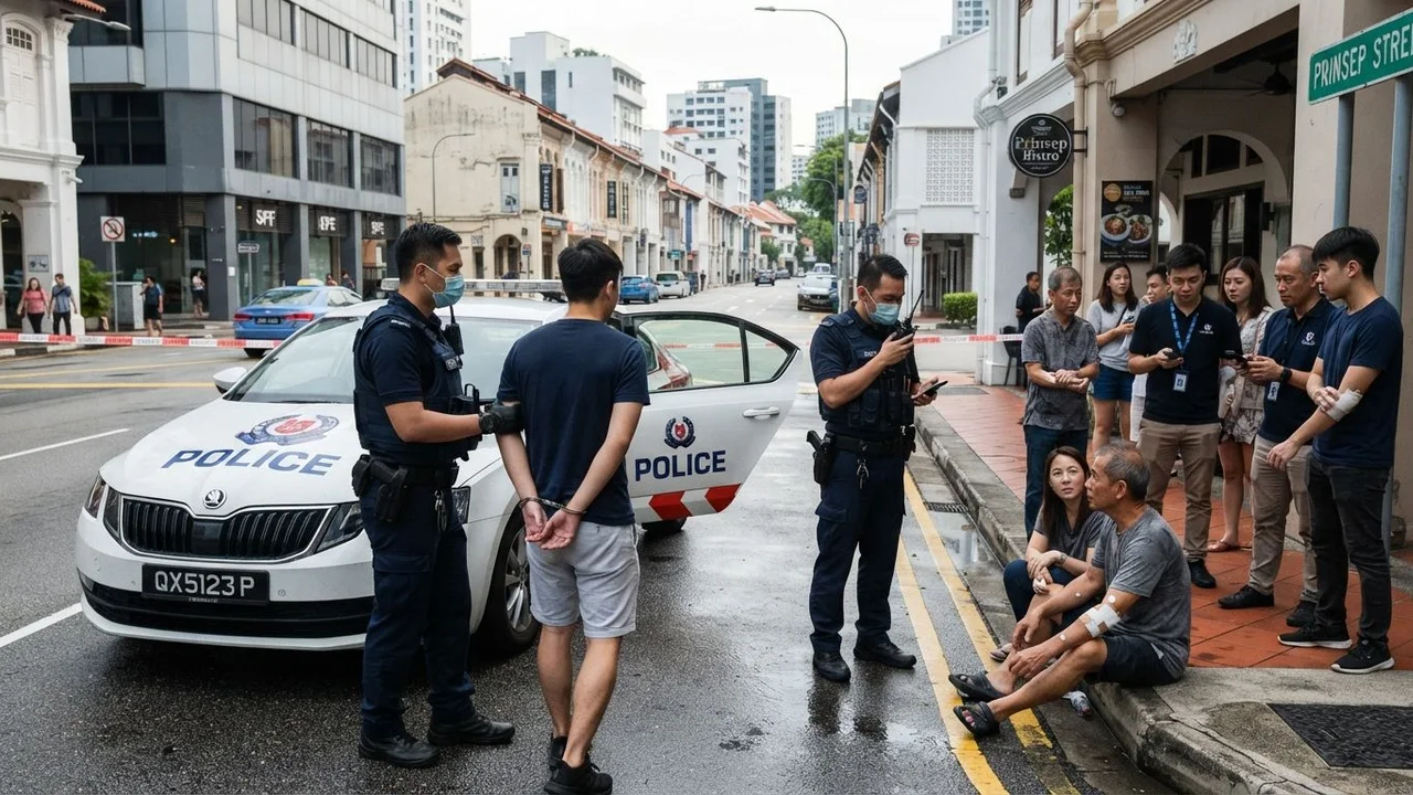 SPF: Man, 24, arrested for allegedly slashing two men with knife at Prinsep Street