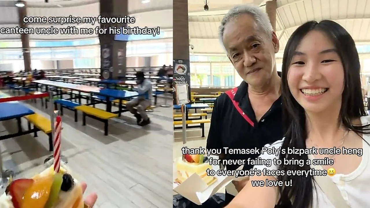 Favourite canteen uncle moved to tears after kind Singaporean student surprises him with a cake for his birthday