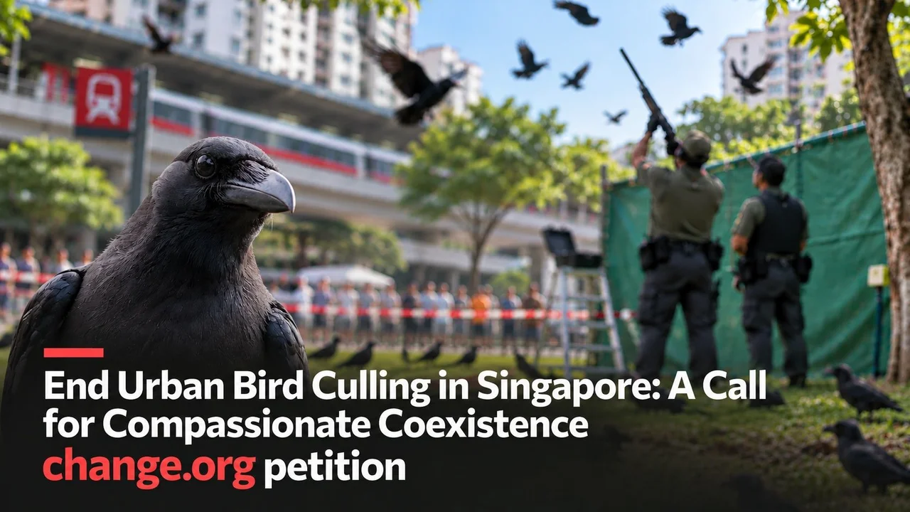 Thousands of people sign petition calling for end to crow culling in Singapore after officers seen shooting the birds near Aljunied MRT station