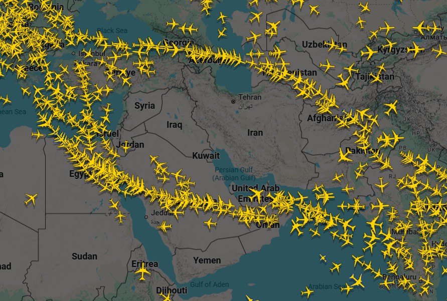 Photo: Screengrab from flightradar24 airspace gap