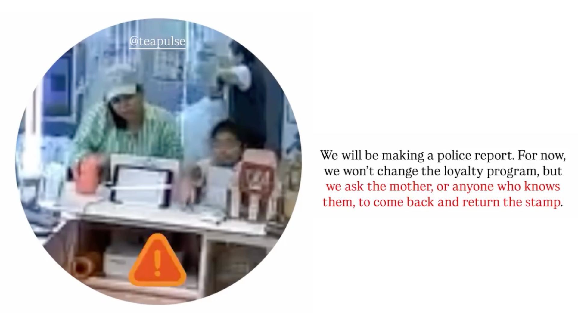 Bubble tea chain decides against police report after girl allegedly takes loyalty stamp