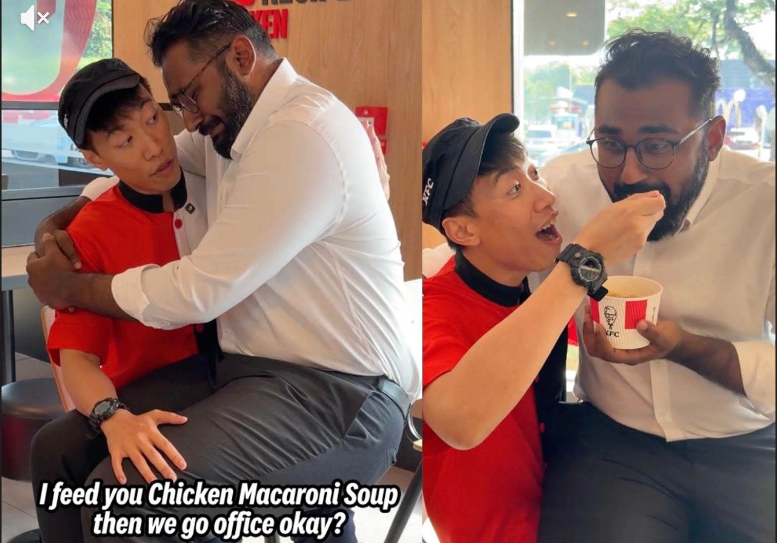 KFC Singapore ad showing man sitting on server’s lap sobbing about work draws cheers and jeers
