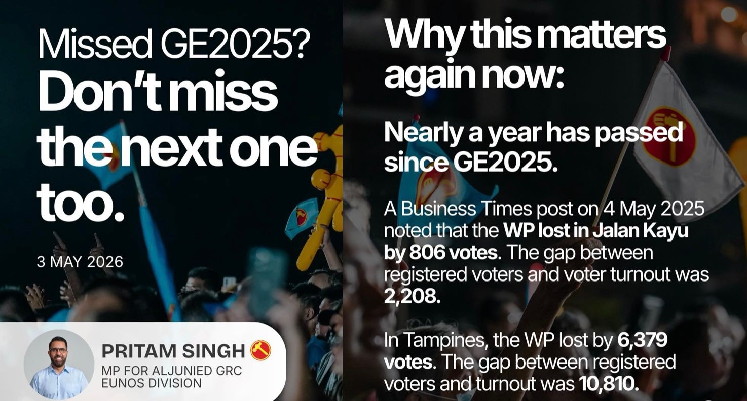 ‘Don’t miss next GE,’ WP chief Pritam Singh tells Singaporeans