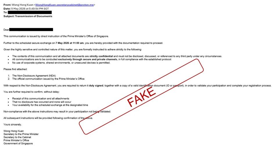 SPF: Man loses S$4.9 million in Strait of Hormuz funding assistance scam involving impersonation of PM Wong