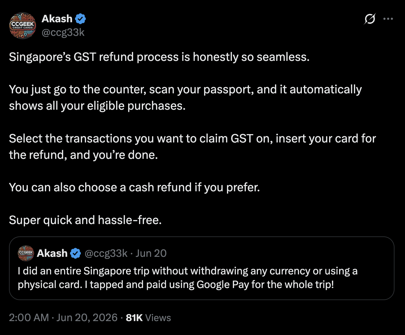 'So seamless': Visitor from India praises Singapore’s GST refund scheme 1 GST refund X post