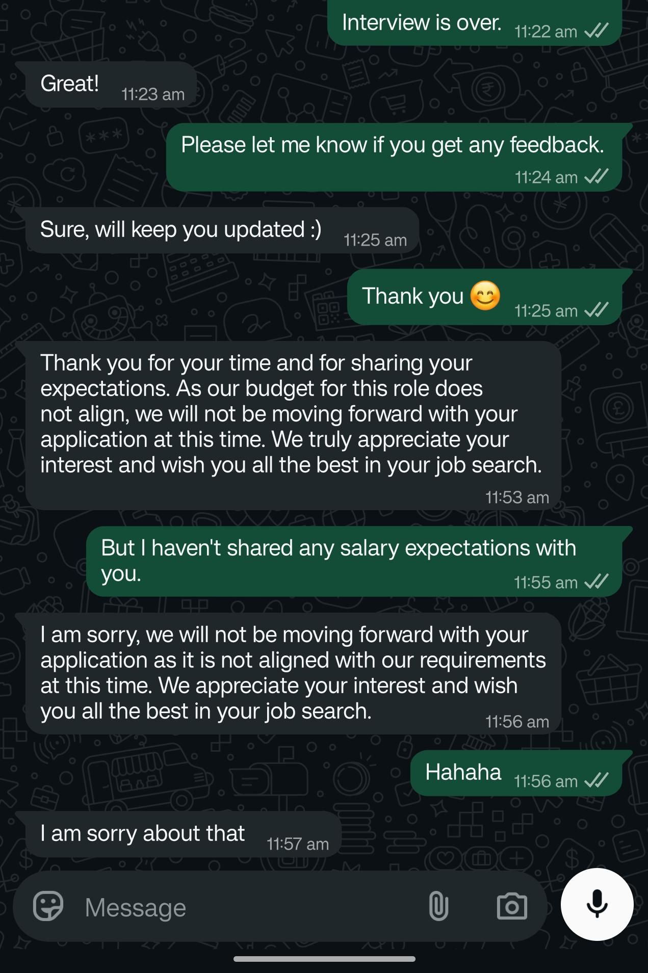 HR rejection message