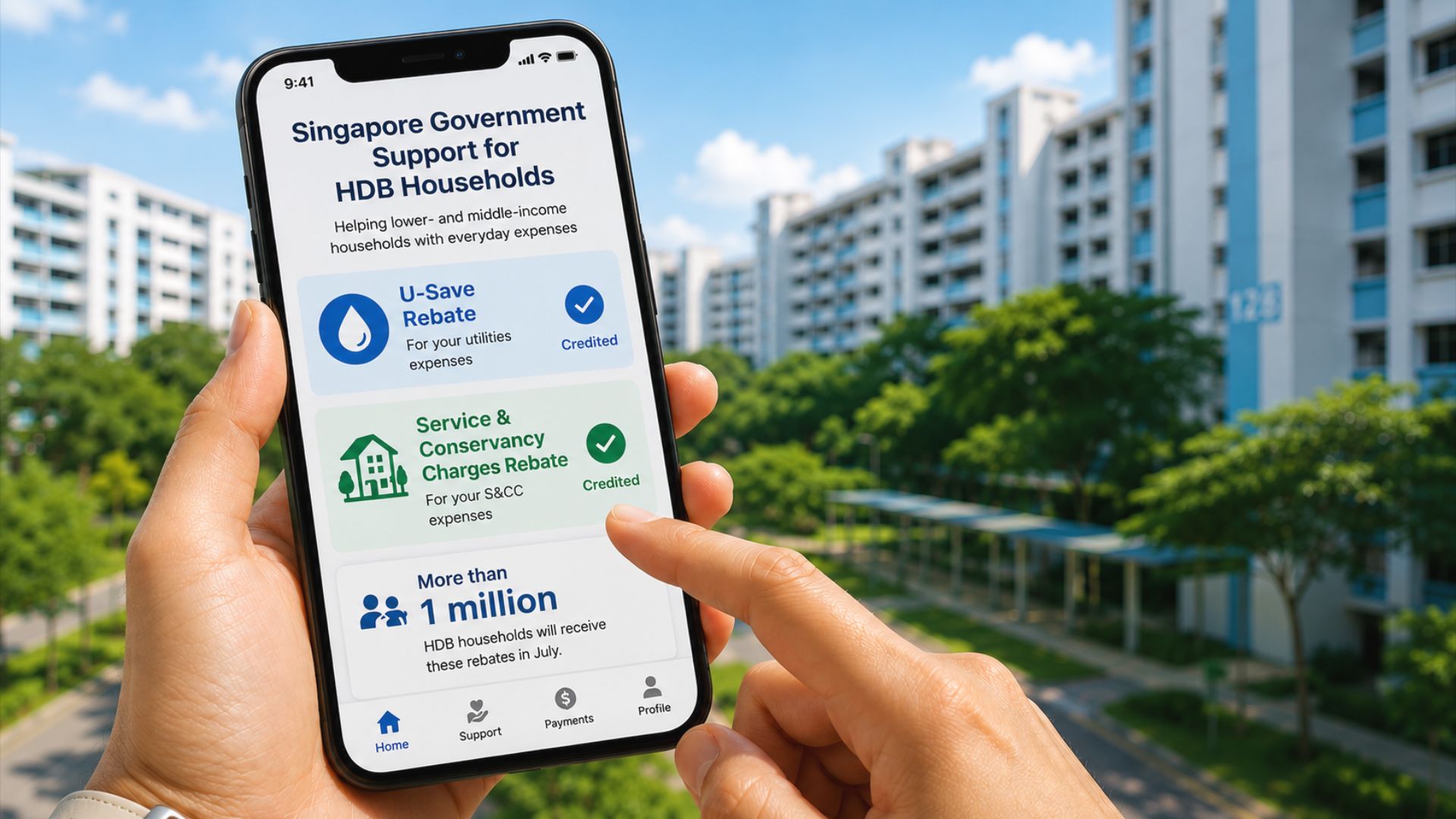 MOF: More than one million HDB households in SG to receive U-Save and Service & Conservancy Charges rebates for July 2026