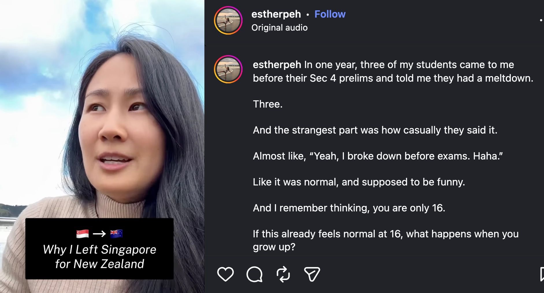 Teacher leaves Singapore to work in New Zealand after seeing how normal it was for her students to be stressed
