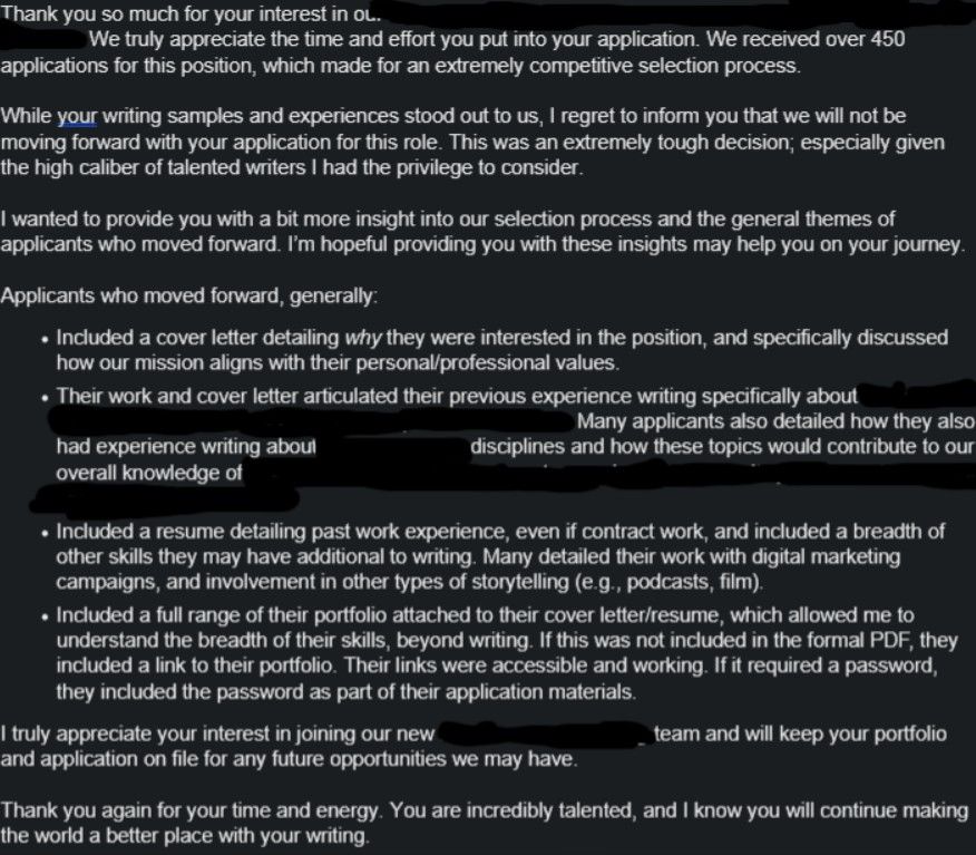 HR rejection email