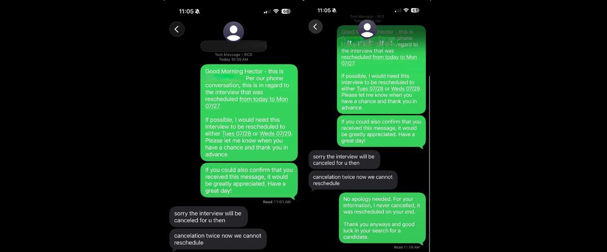 'Professionalism at its finest': Job seeker politely asks to reschedule — company cancels with a typo-filled text