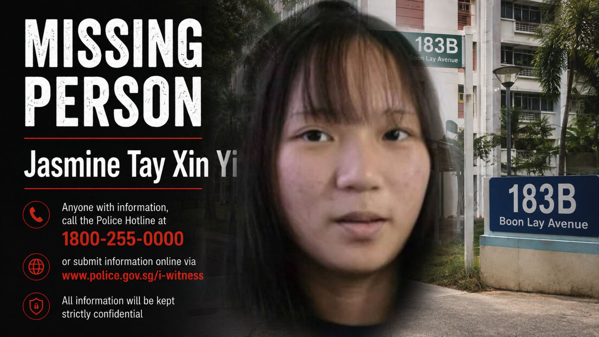 SG Police: Appeal for information on girl, 14, missing since Aug 19, last seen in Block 183B Boon Lay Avenue, wearing black shirt and shorts
