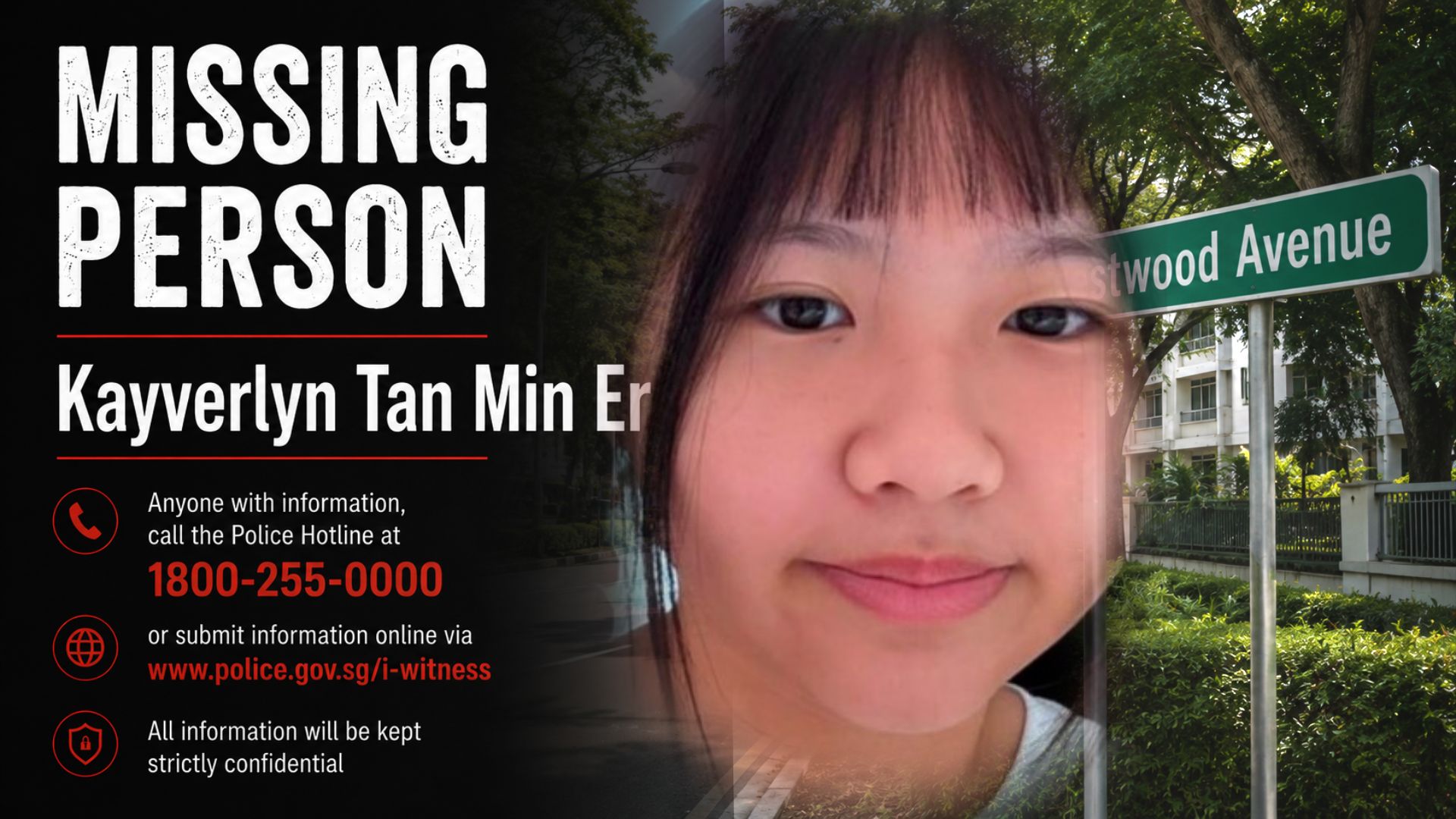 SG Police: Appeal for information on girl, 13, missing since Aug 19, last seen at Westwood Avenue, wearing white T-shirt and black shorts