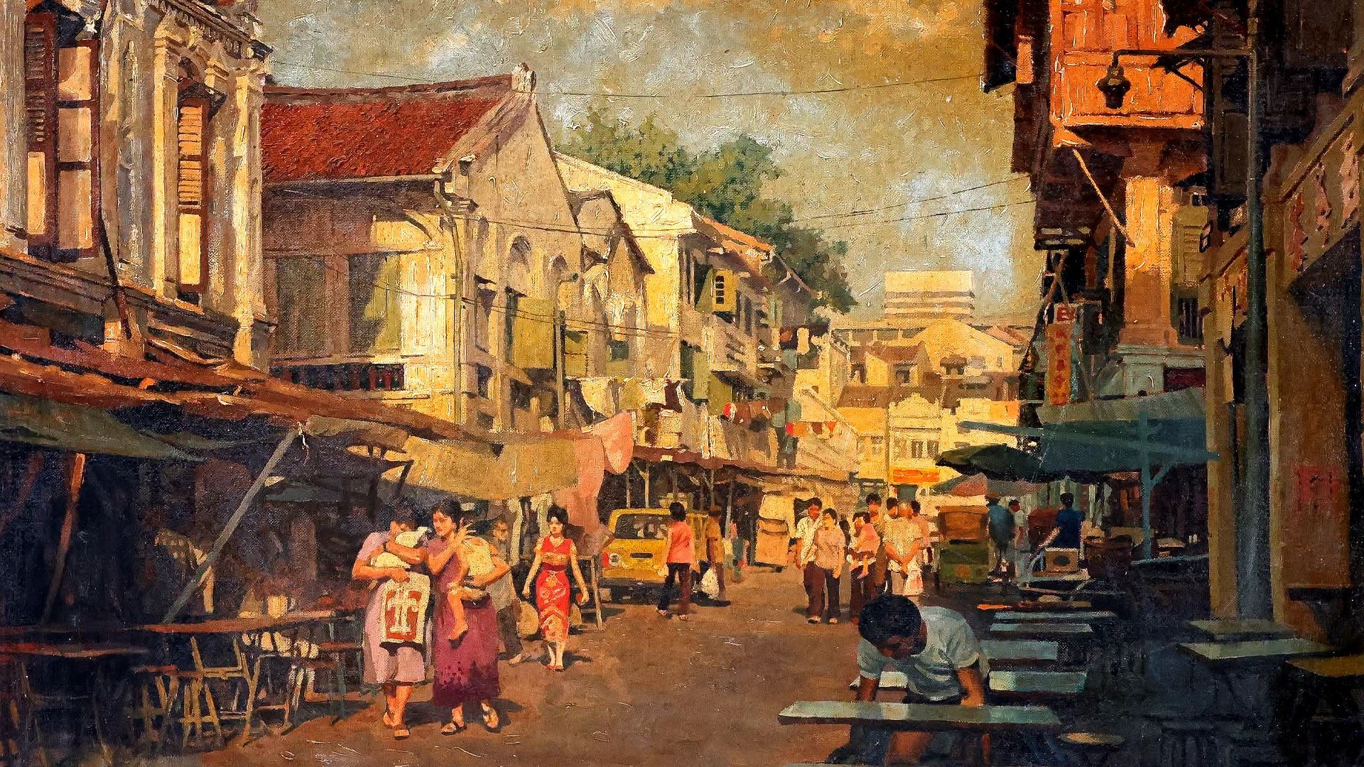 Singapore Chinatown, Temple Street - 1976 painting by artist Chua Mia Tee
