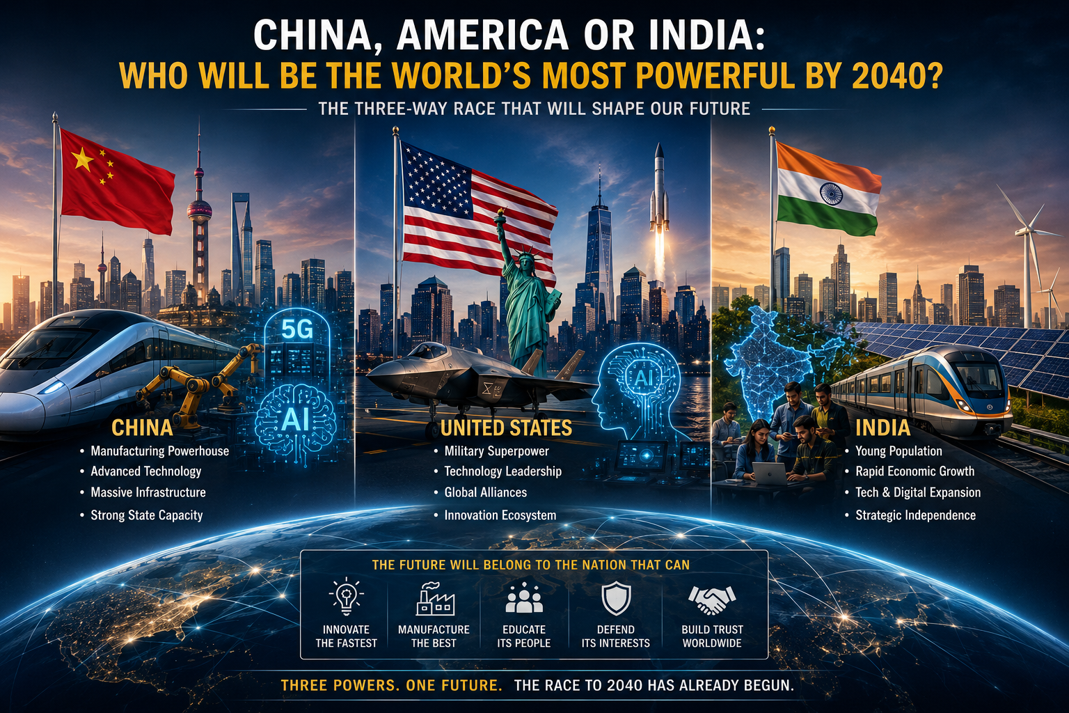 The 2040 Power Race: America, China and India Fight for Global Influence