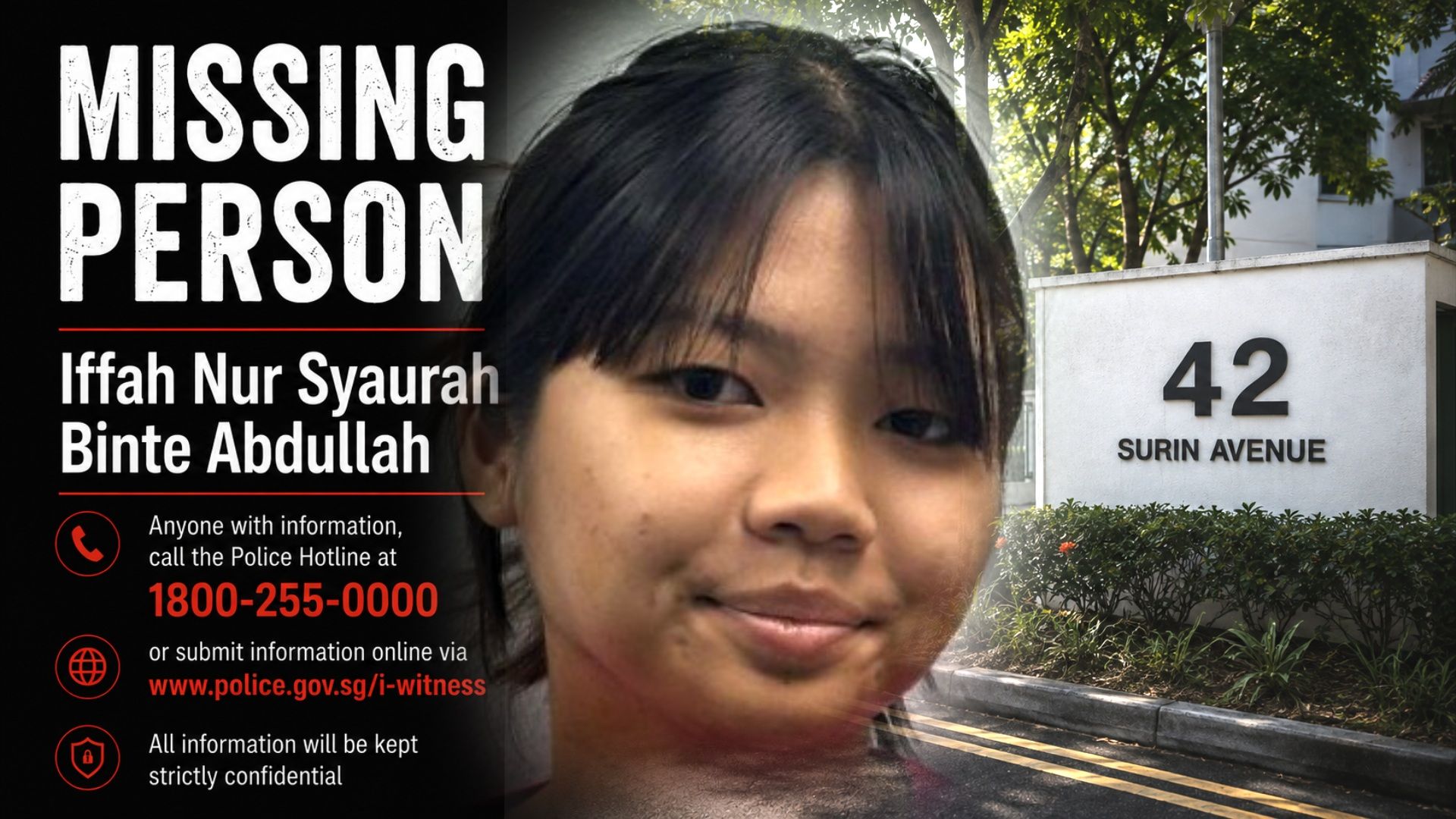 SG Police: Appeal for information on girl, 17, missing since July 30, last seen in Surin Avenue, wearing black jacket and greyish-black pants