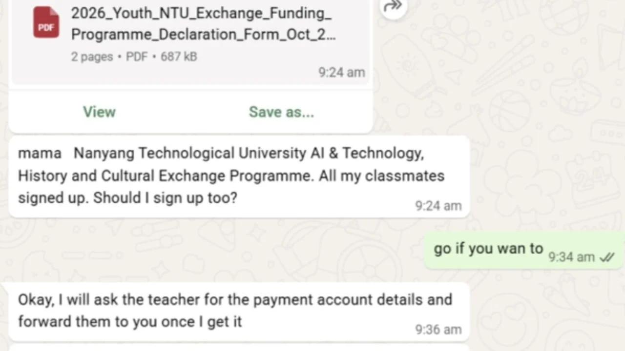 WhatsApp scam targets parents with fake youth exchange programmes and AI courses, SPF warns