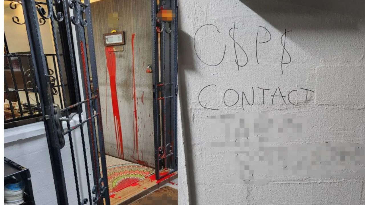 Man arrested for loanshark harassment after red paint and graffiti found at Jalan Bukit Merah flat
