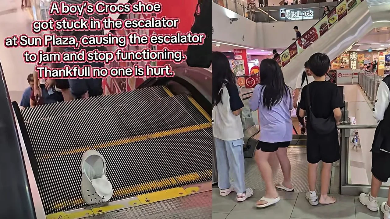 Boy's clog gets stuck in Sembawang mall escalator; parents say this is why they don't buy Crocs