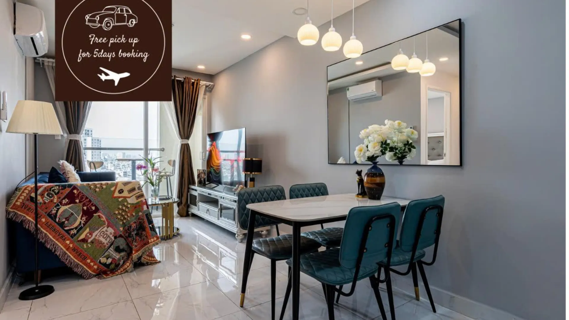 호치민 3군의 아파트먼트 (90m², 침실 2개, 프라이빗 욕실 1개) 4성급 싱글룸 객실