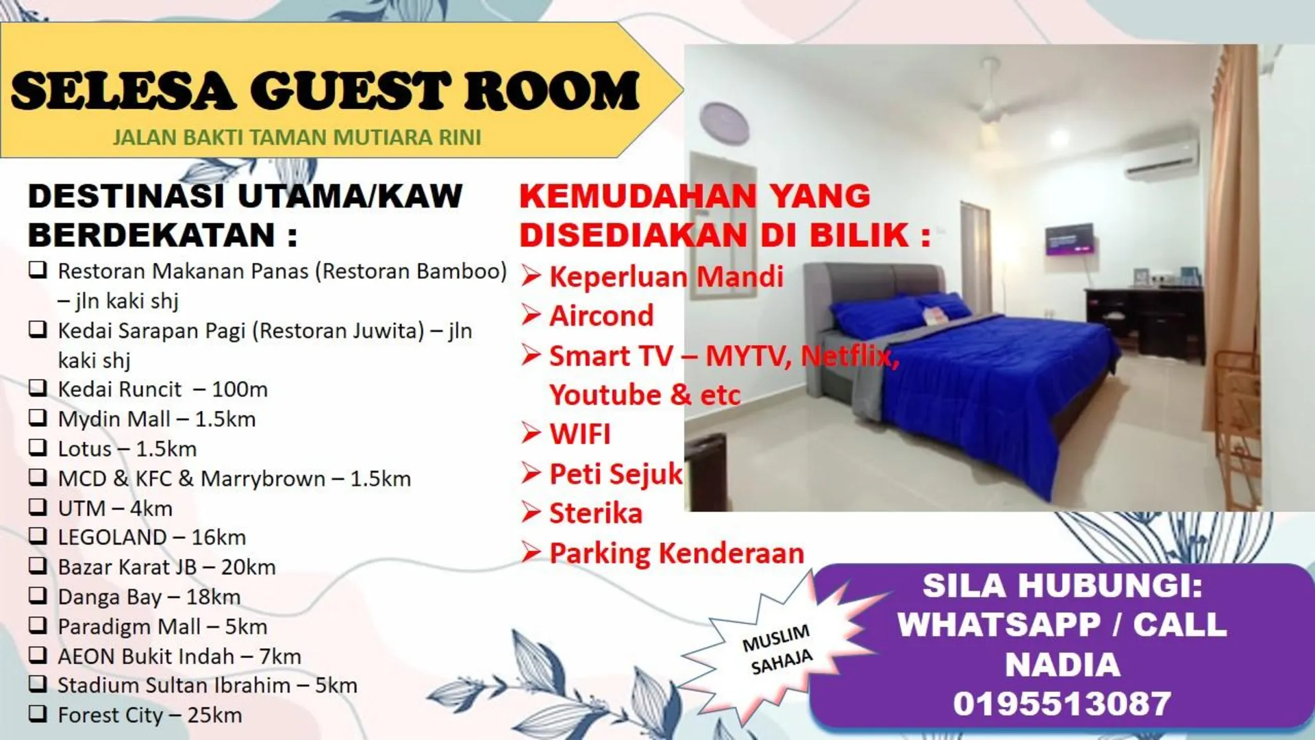 조호바루 / 조호르바루 스쿠다이의 프라이빗 하우스 (340m², 침실 1개, 프라이빗 욕실 1개) 4성급 게스트하우스 객실