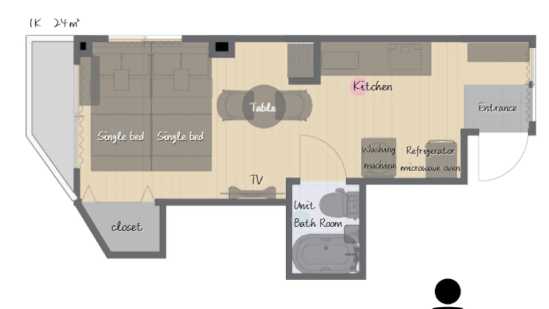 후쿠오카 하카타의 아파트먼트 (24m², 침실 1개, 프라이빗 욕실 1개) 2성급 싱글룸 수영장
