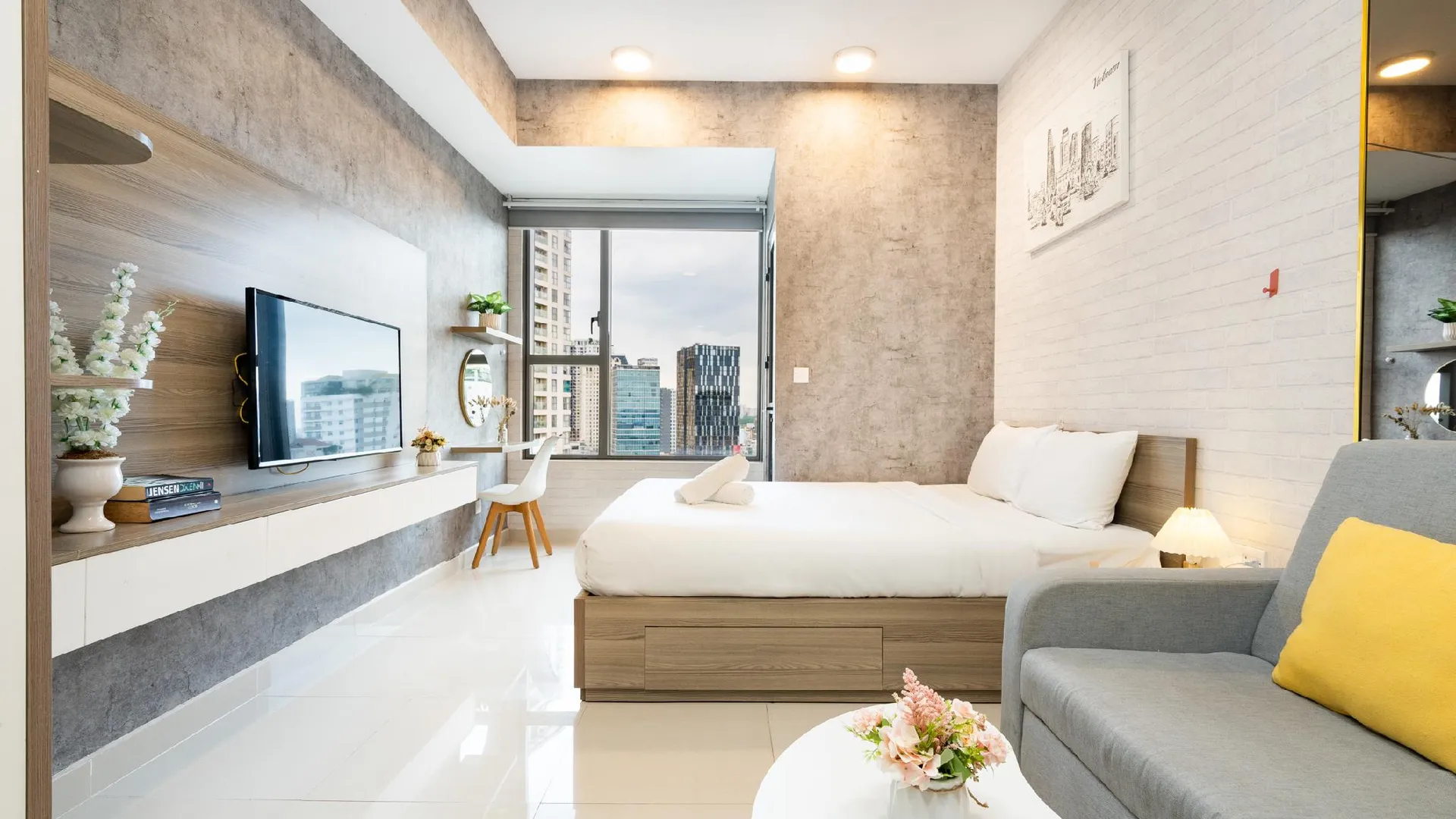 호치민 4군의 스튜디오 아파트먼트 (28m², 프라이빗 욕실 1개) 4성급 싱글룸 전망