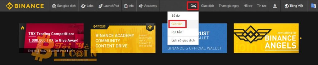 Nạp tiền vào sàn Binance. Ảnh 1