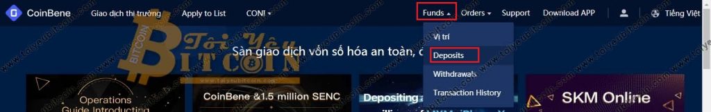 Nạp tiền vào sàn CoinBene. Ảnh 1