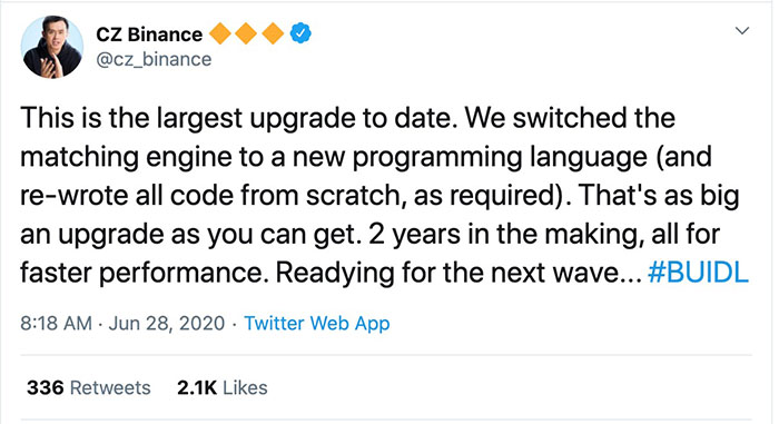 Nguồn: CZ Binance Tweet