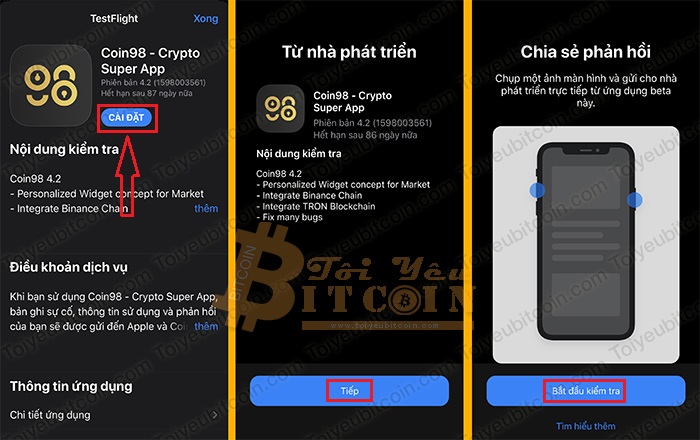 Cài đặt app Coin98 trên điện thoại. Ảnh 1