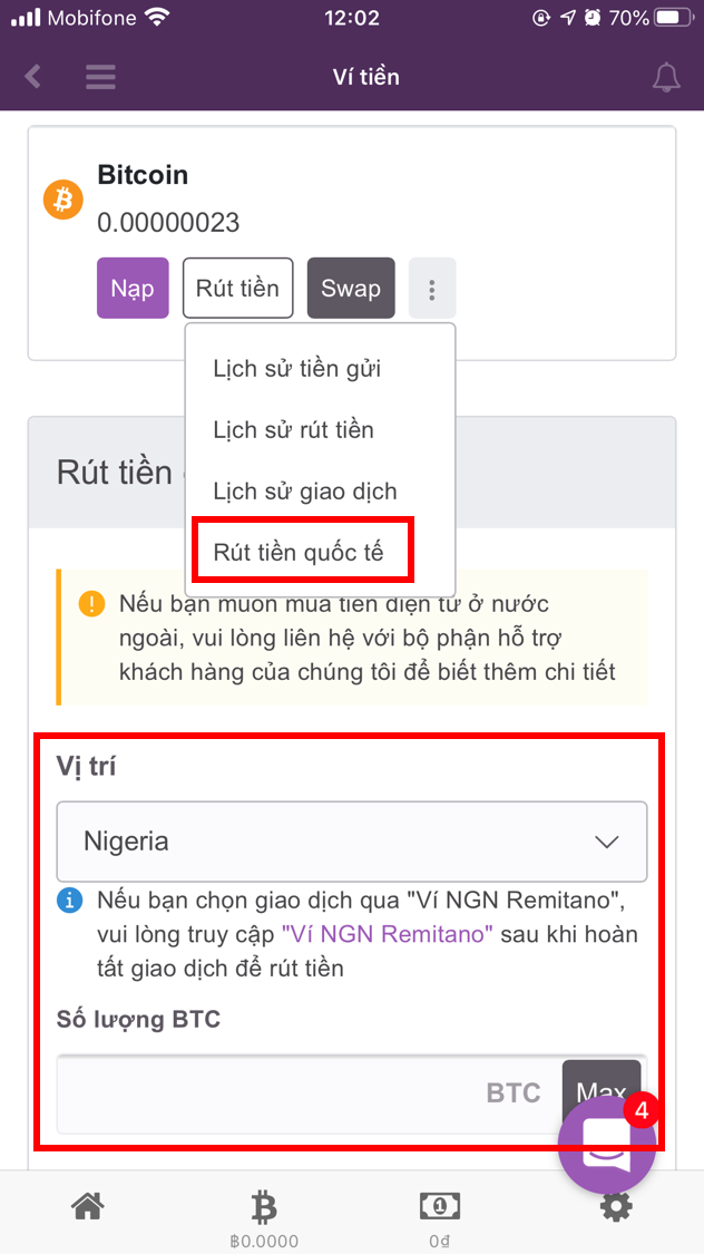 Giao diện tính năng Cash-out của Remitano cực kỳ đơn giản và thuận tiện