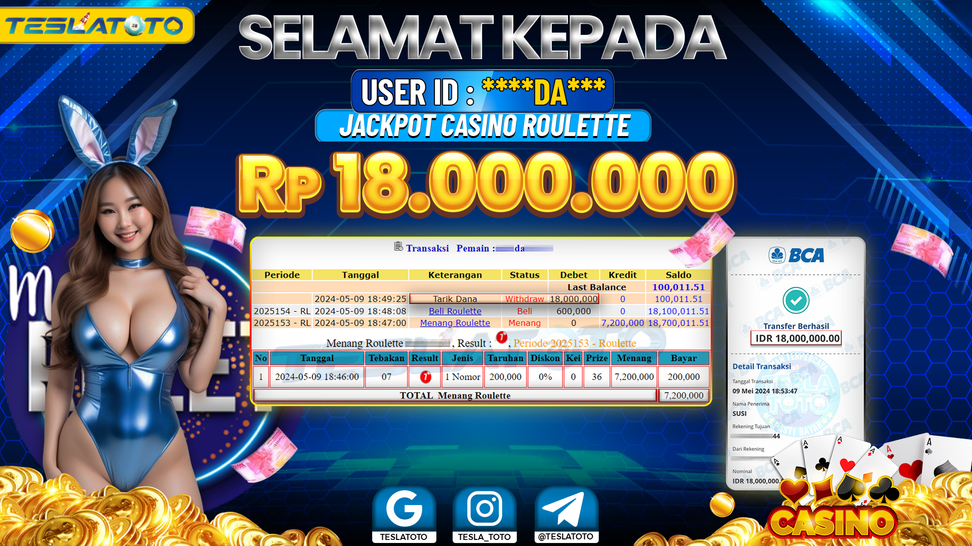 TESLATOTO JACKPOT CASINO ROULETTE Rp. 18.000.000 LUNAS