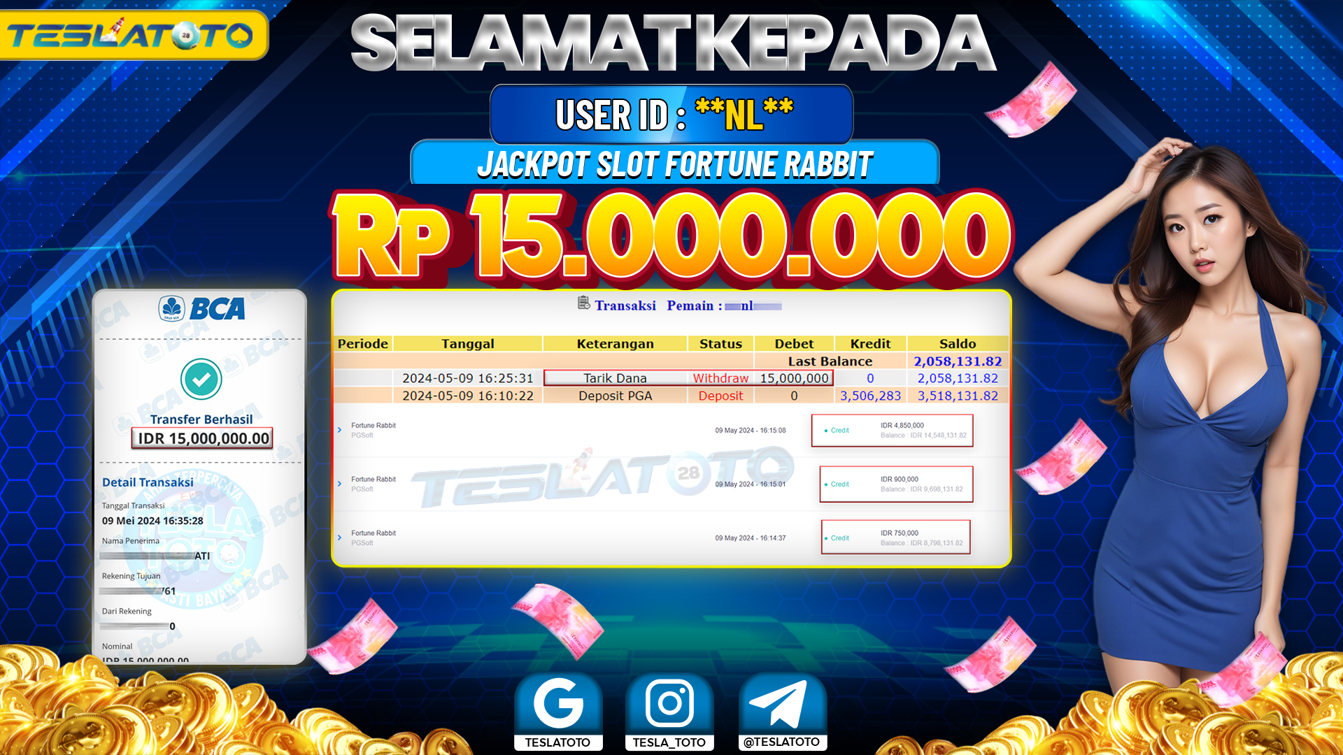 TESLATOTO JACKPOT SLOT FORTUNE RABBIT Rp. 15.000.000 LUNAS