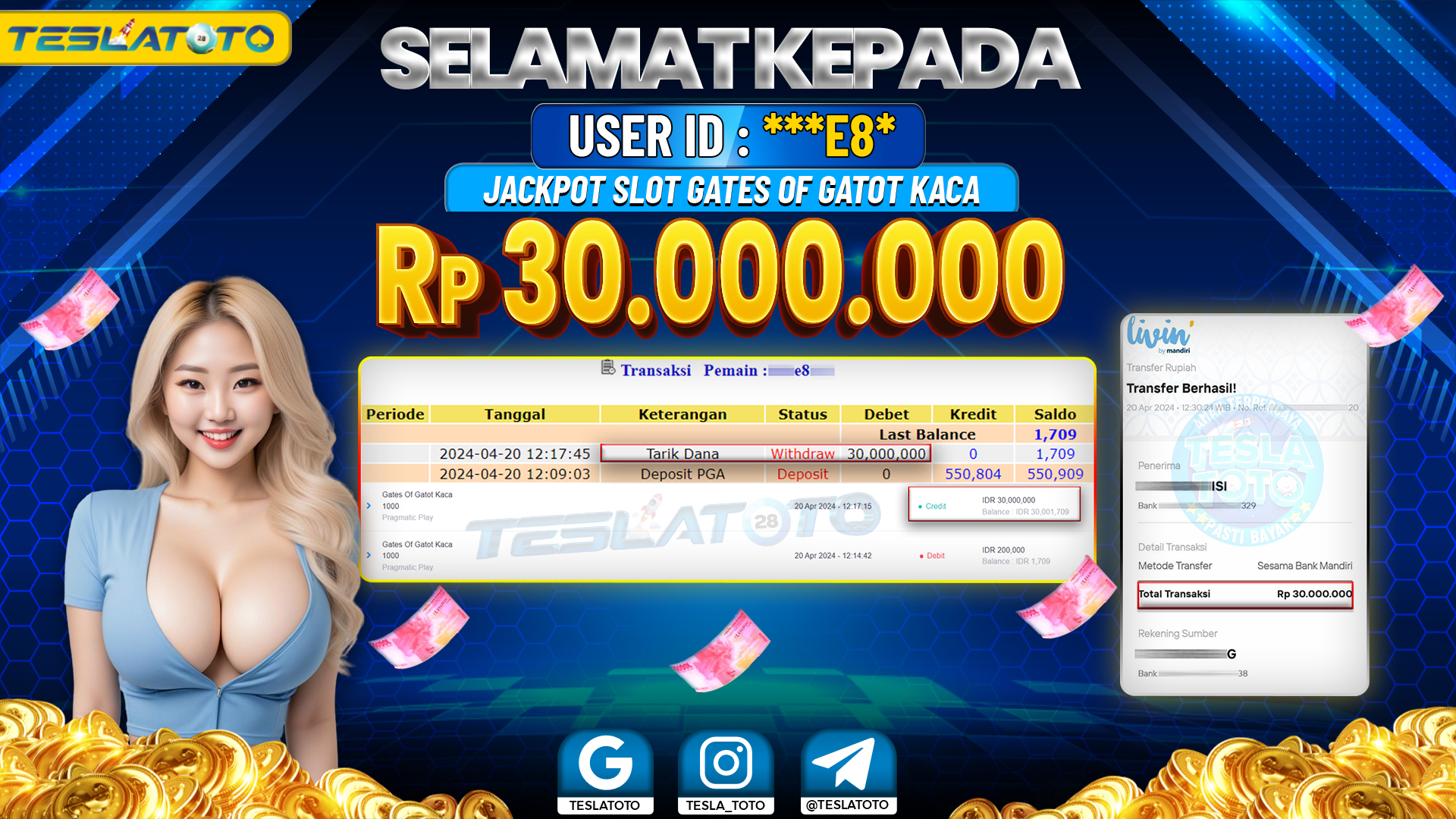 TESLATOTO JACKPOT SLOT GATES OF GATOT KACA Rp. 30.000.000 LUNAS