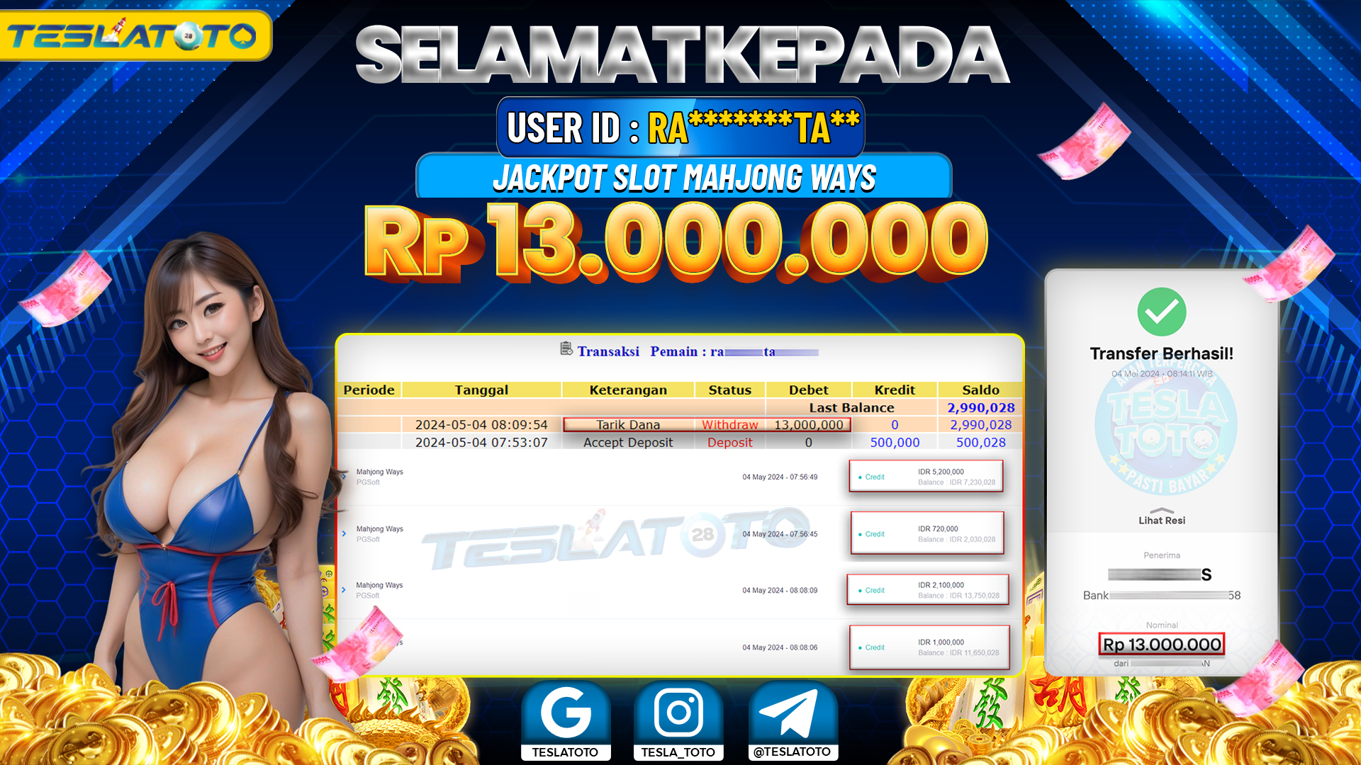 TESLATOTO JACKPOT SLOT MAHJONG WAYS Rp. 13.000.000 LUNAS