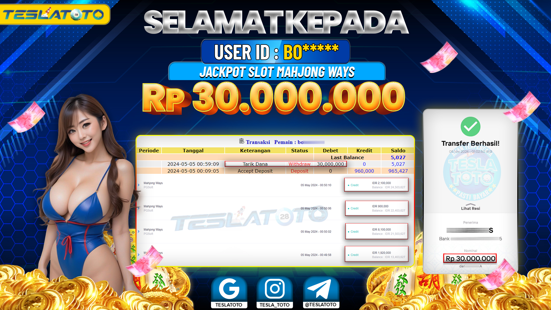 TESLATOTO JACKPOT SLOT MAHJONG WAYS Rp. 30.000.000 LUNAS