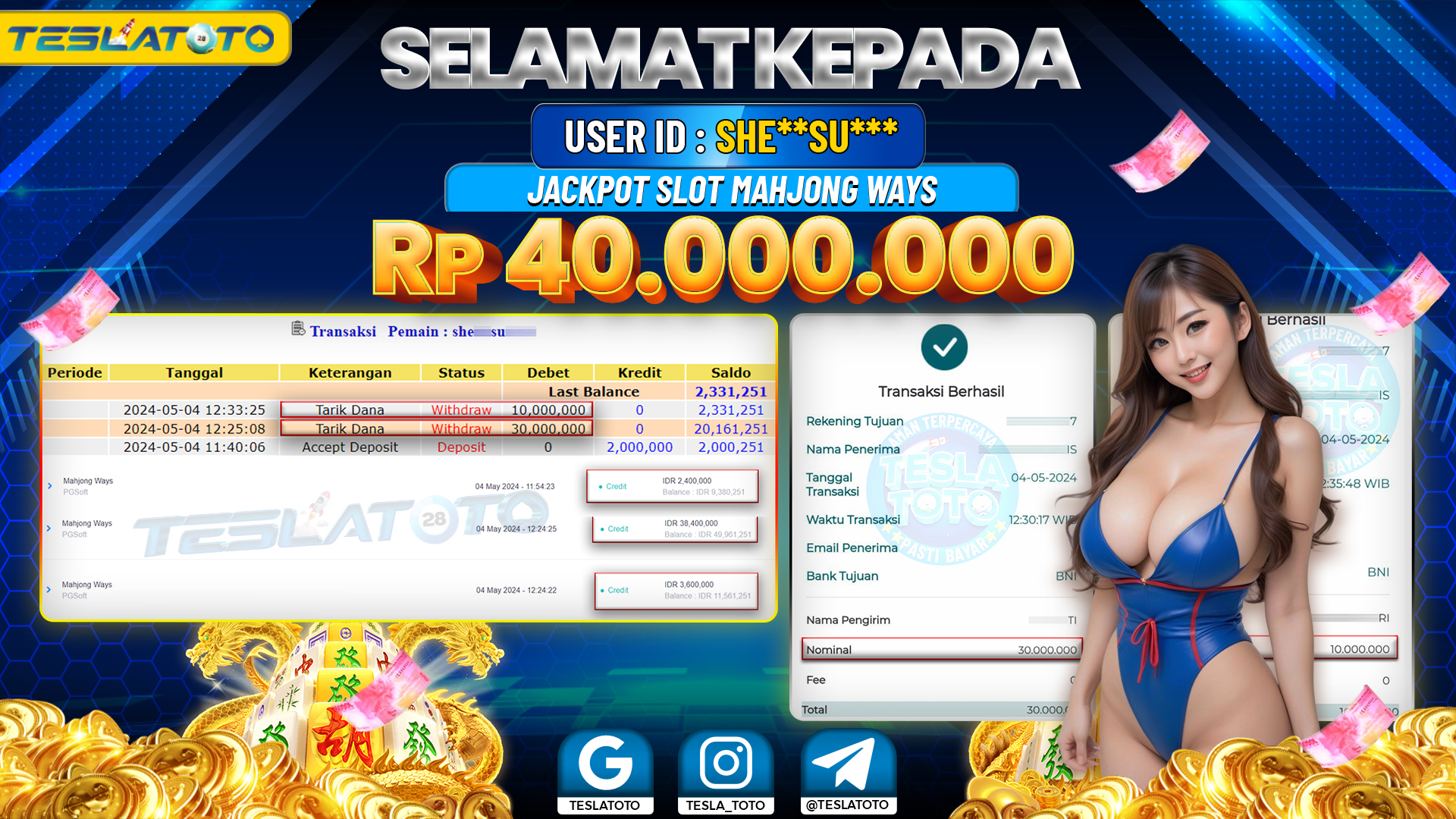 TESLATOTO JACKPOT SLOT MAHJONG WAYS Rp. 40.000.000 LUNAS