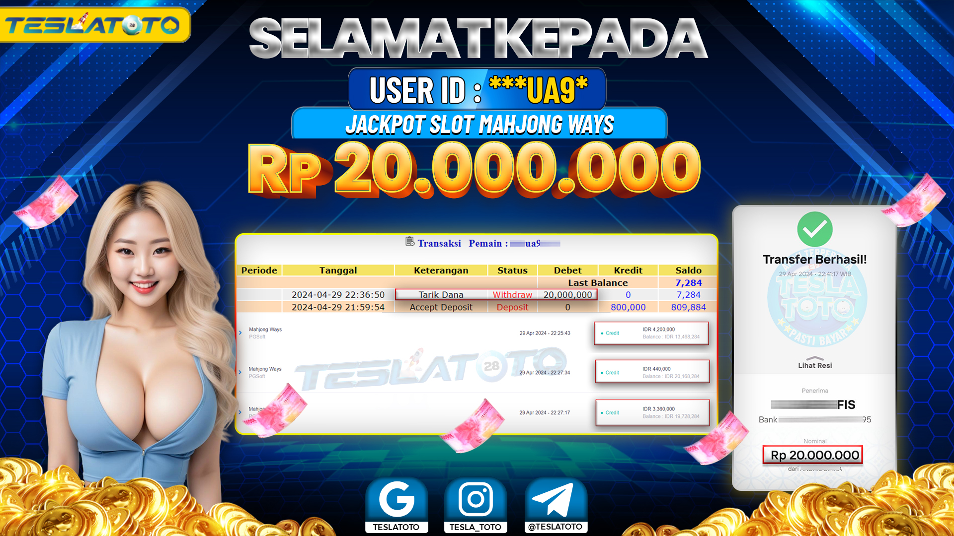 TESLATOTO JACKPOT SLOT MAHJONG WAYS Rp. 20.000.000 LUNAS
