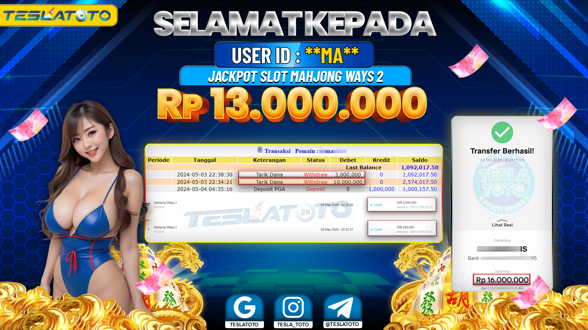 TESLATOTO JACKPOT SLOT MAHJONG WAYS 2 Rp. 13.000.000 LUNAS