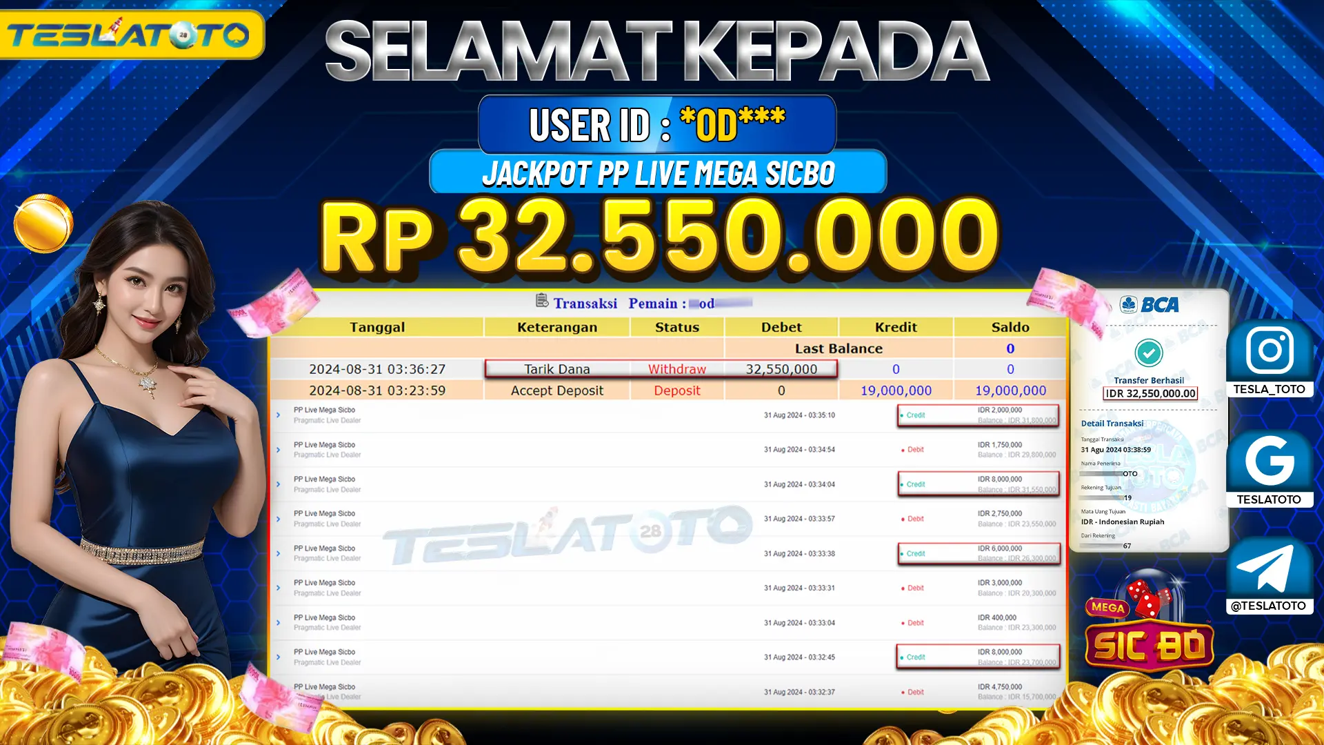 TESLATOTO JACKPOT CASINO SICBO {DICE} Rp. 32.550.000 LUNAS