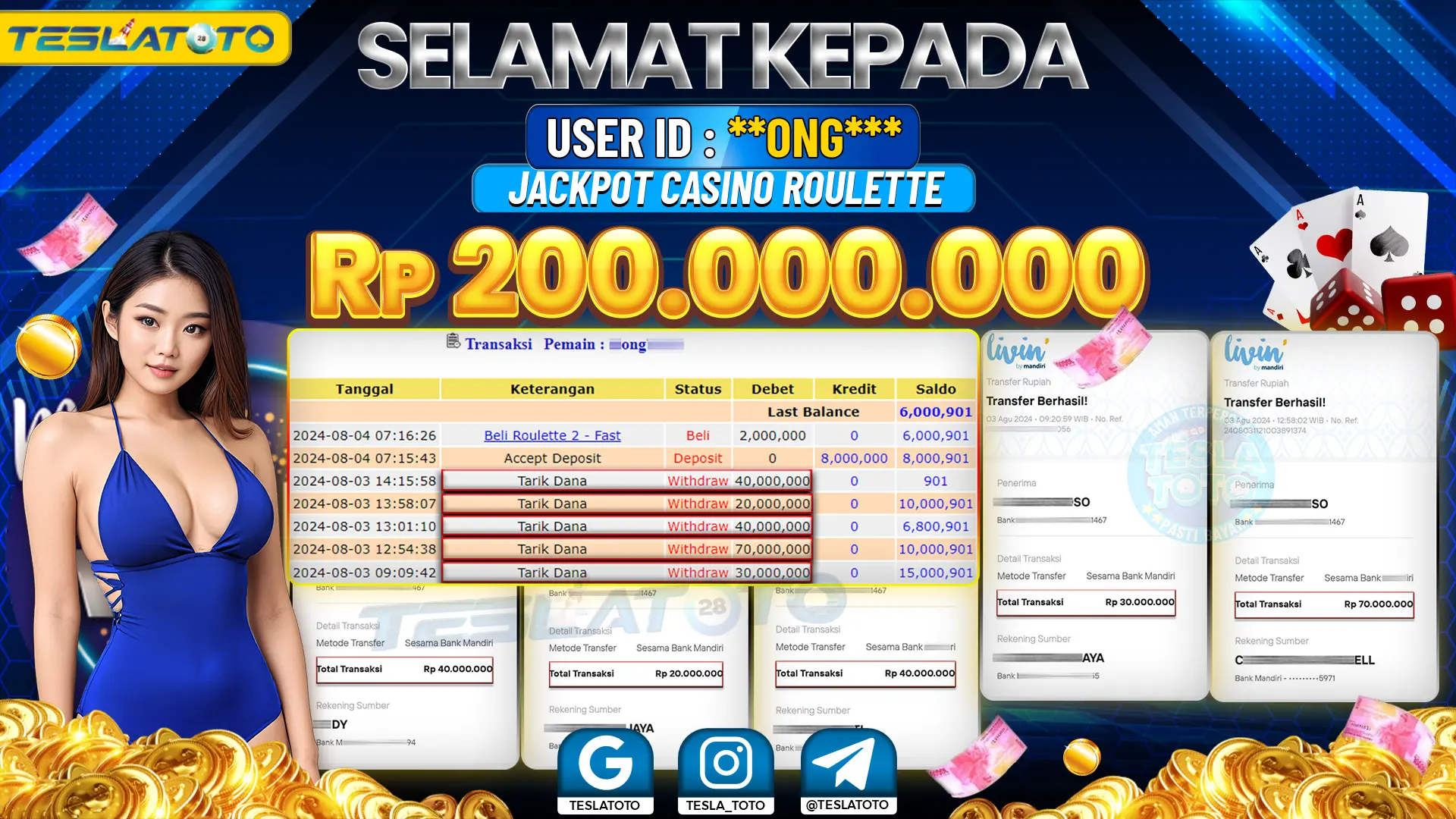 TESLATOTO JACKPOT CASINO ROULETTE Rp. 200.000.000 LUNAS