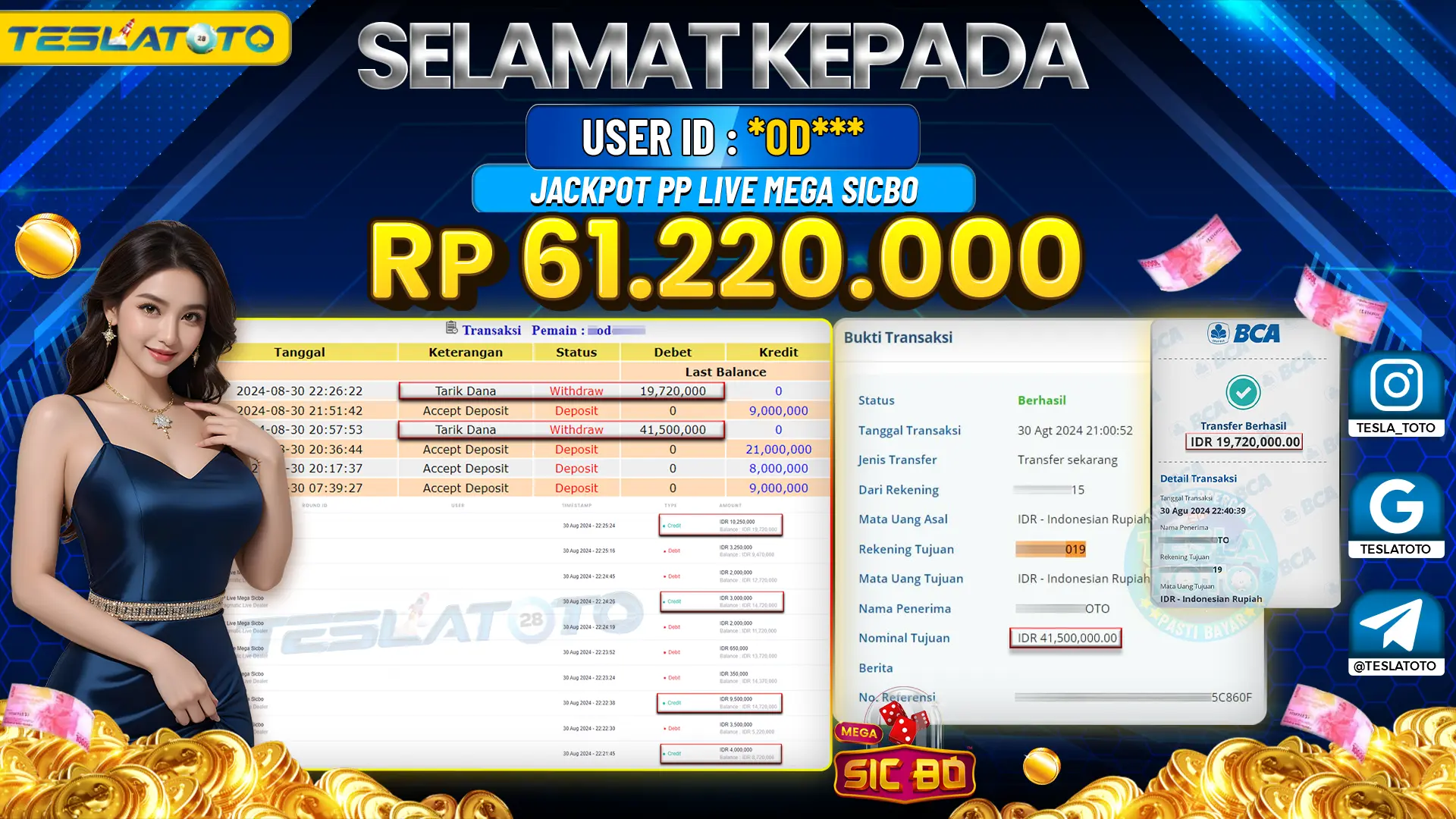 TESLATOTO JACKPOT CASINO SICBO {DICE} Rp. 62.000.000 LUNAS