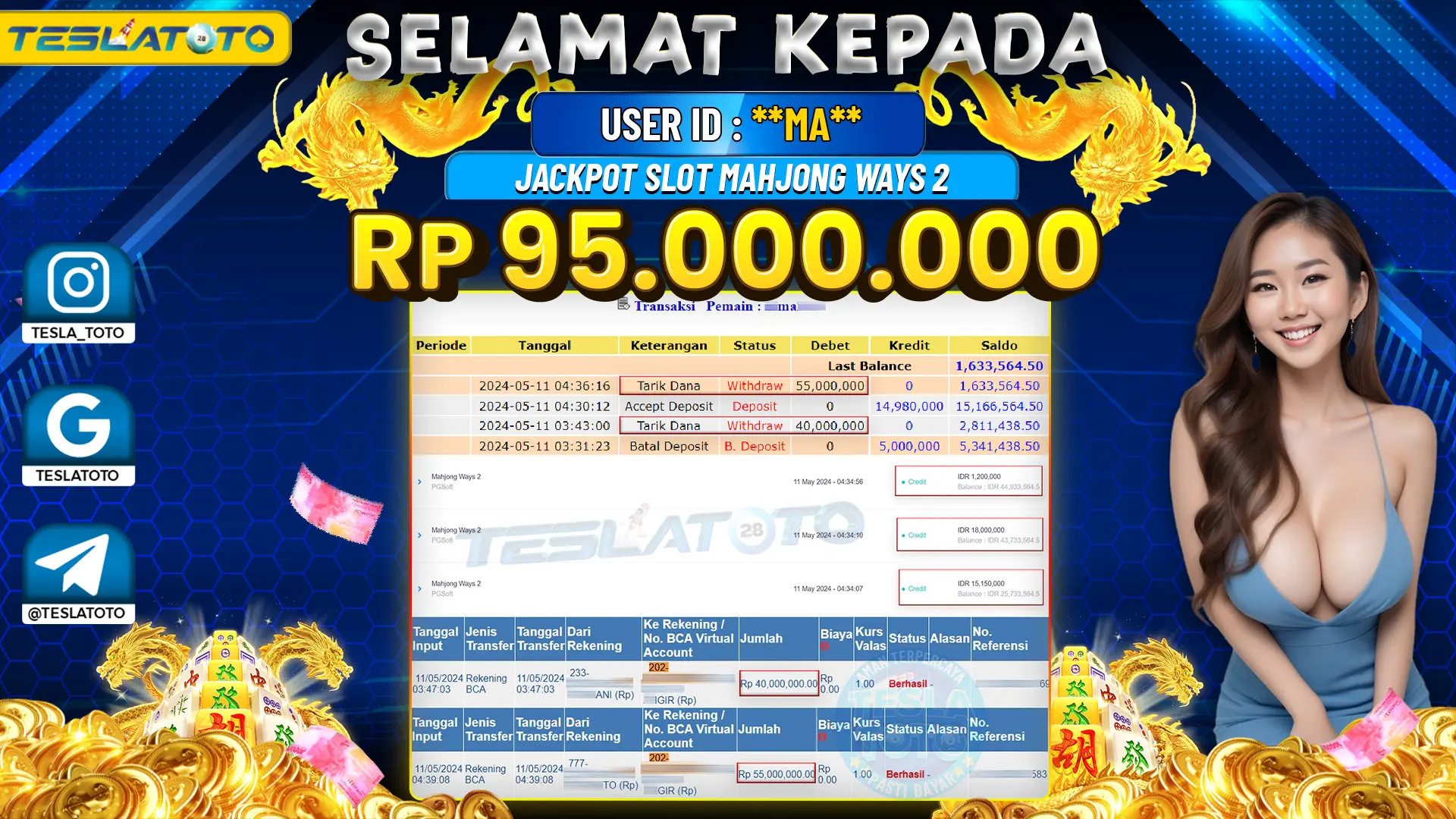 TESLATOTO JACKPOT SLOT MAHJONG WAYS 2 Rp. 95.000.000 LUNAS