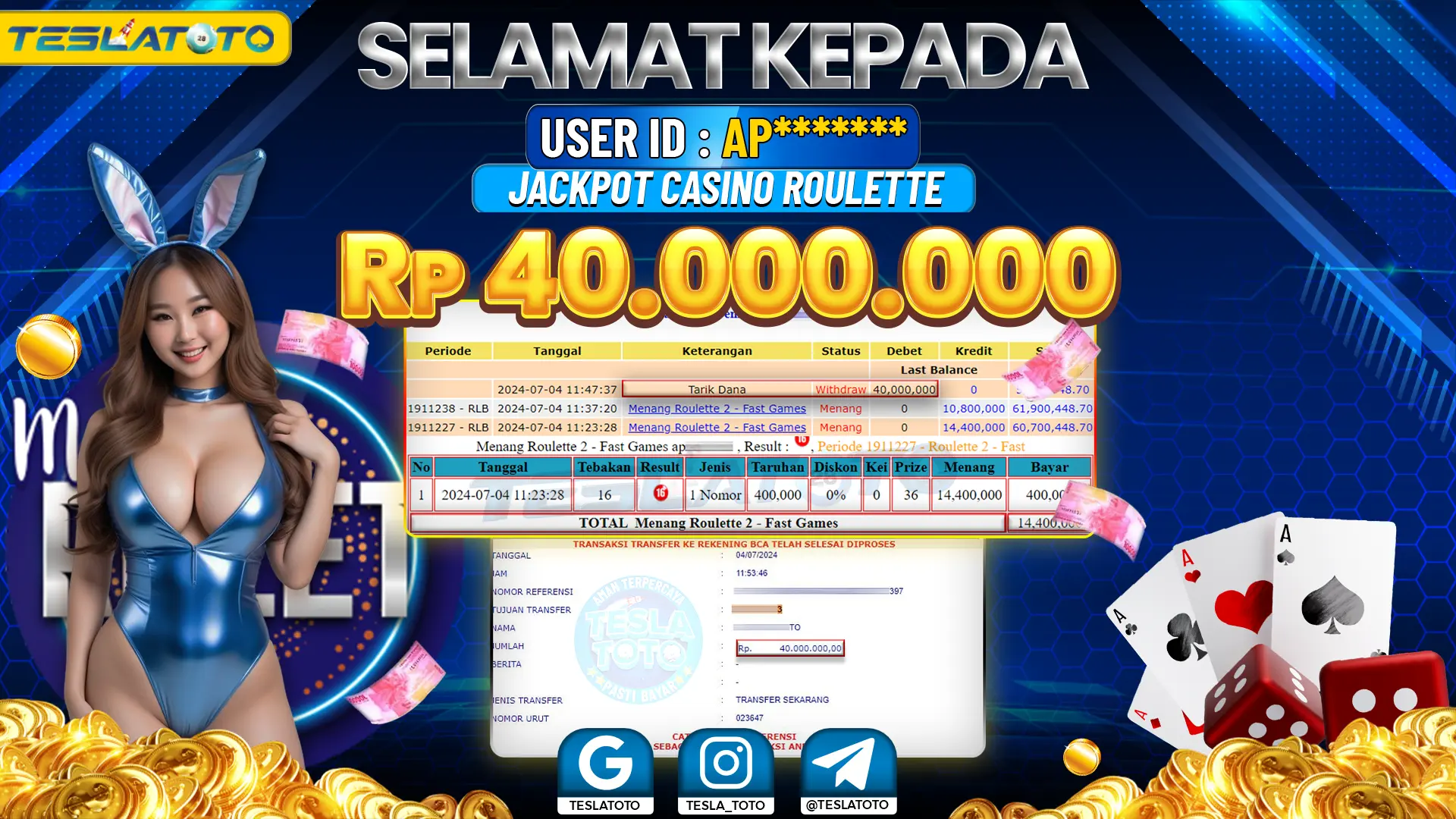 TESLATOTO JACKPOT CASINO ROULETTE Rp. 40.000.000 LUNAS