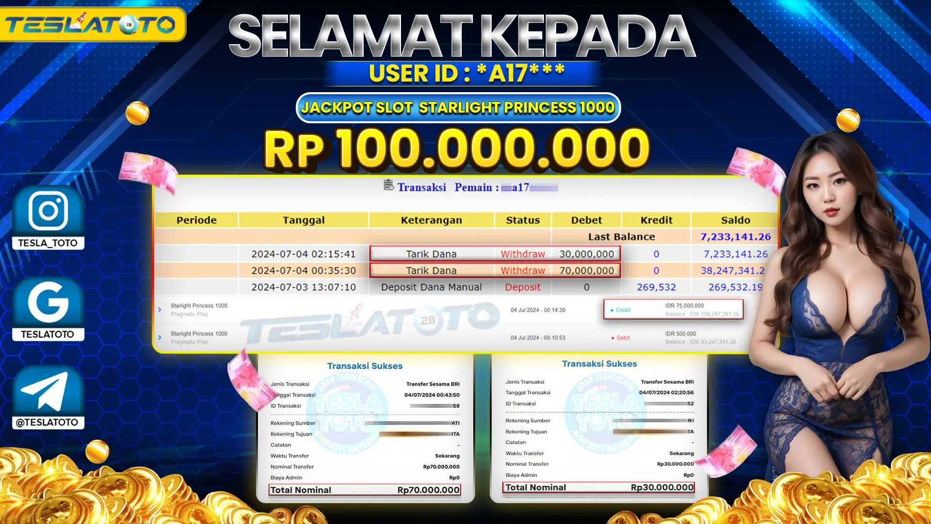 TESLATOTO JACKPOT SLOT STARLIGHT PRINCESS 1000 Rp. 100.000.000 LUNAS