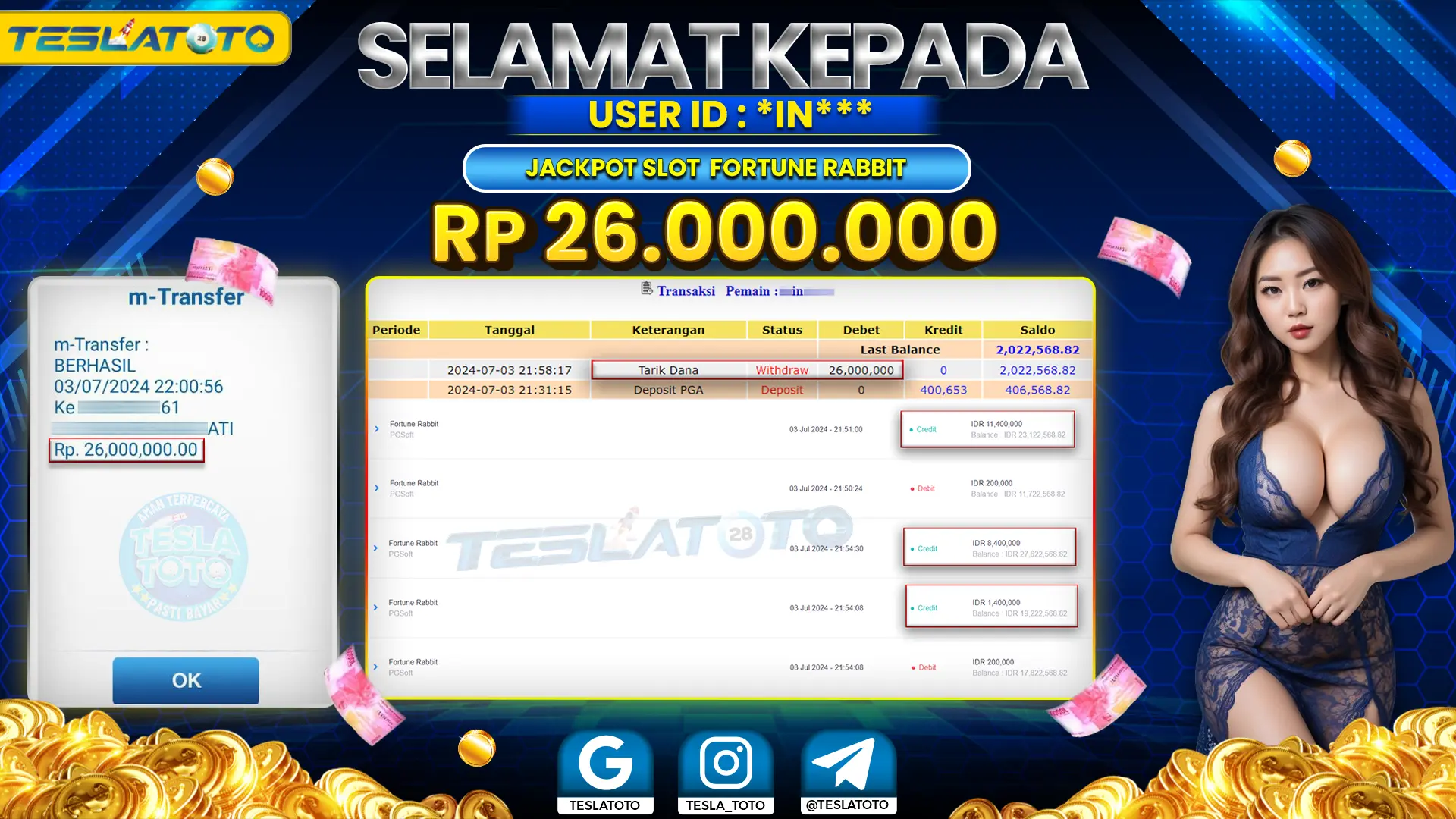 TESLATOTO JACKPOT SLOT FORTUNE RABBIT Rp. 26.000.000 LUNAS