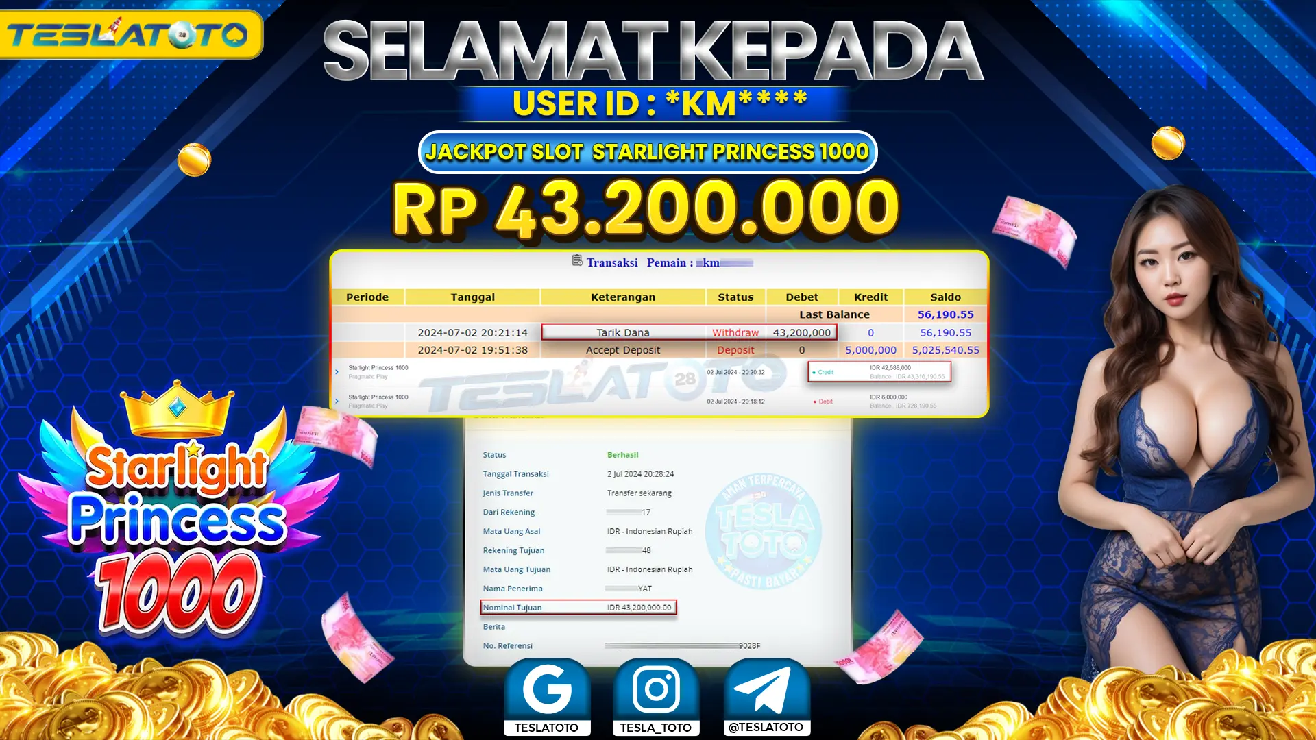TESLATOTO JACKPOT SLOT STARLIGHT PRINCESS 1000 Rp. 43.200.000 LUNAS