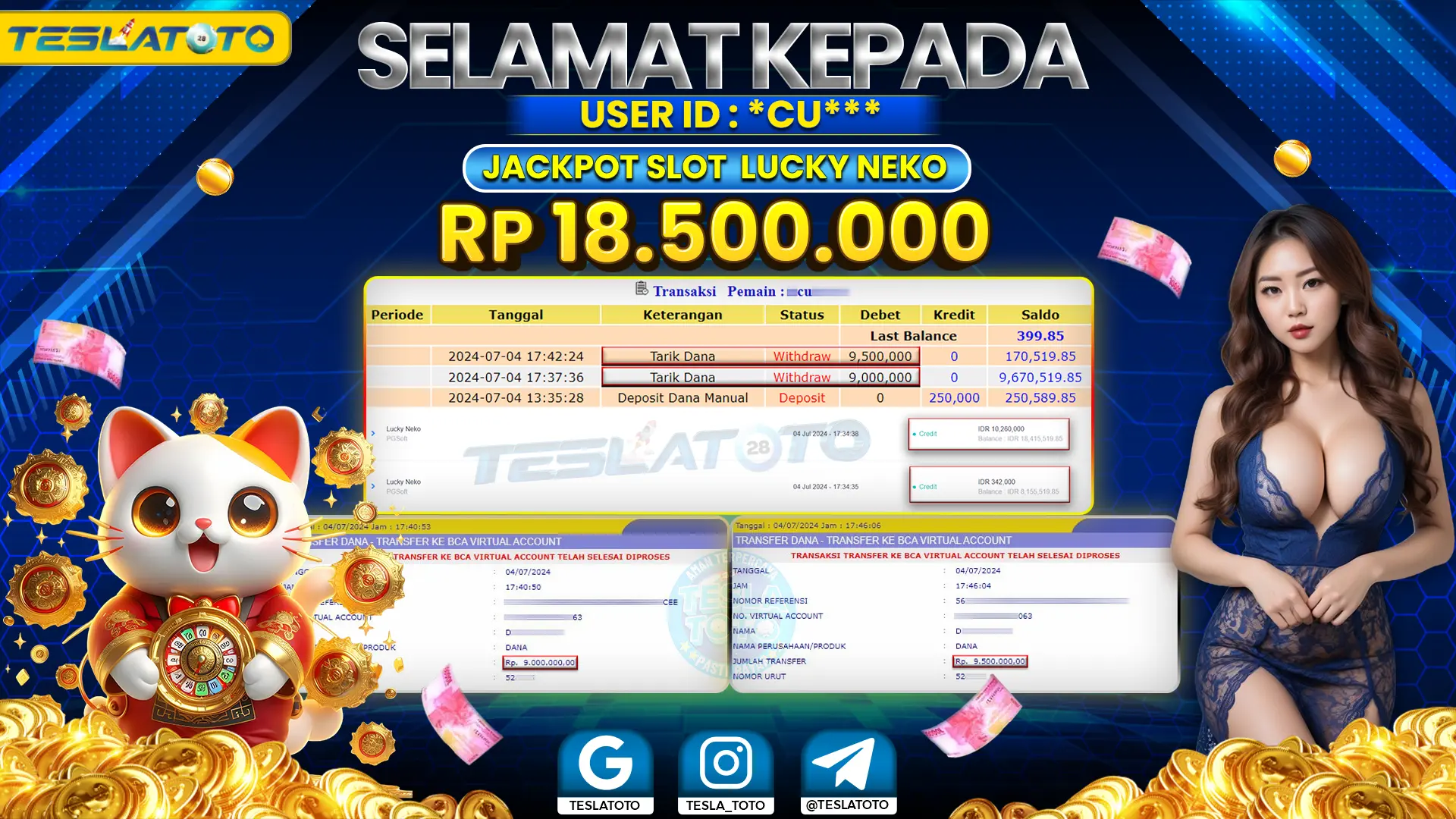 TESLATOTO JACKPOT SLOT LUCKY NEKO Rp. 18.500.000 LUNAS