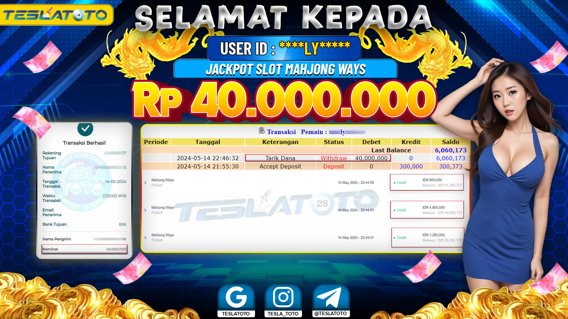 TESLATOTO JACKPOT SLOT MAHJONG WAYS Rp. 40.000.000 LUNAS